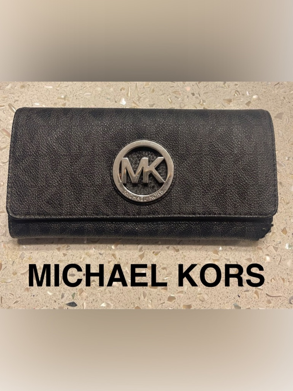 Michael Kors Fulton Black Logo Flap Continental Wallet.